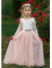 Ivory Lace Blush Pink Tulle V Back Flower Girl Dress